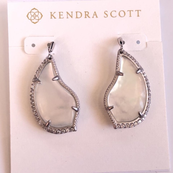 NEW Kendra Scott TULIP Silver Gold Rose Gold Pave Mother of Pearl Drop Earrings - Picture 5 of 12
